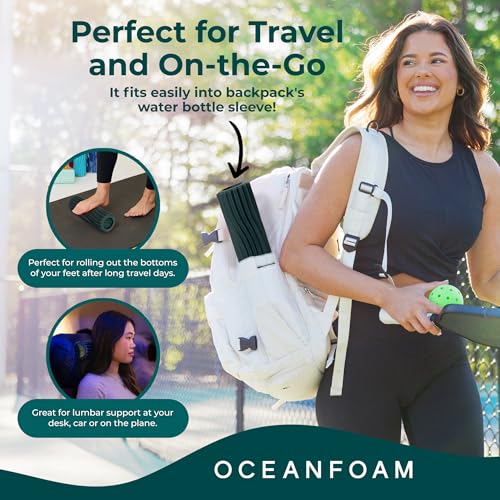 Oceanfoam Ripple Travel Foam Roller (11" x 3.35") Firm Mini Foam Roller for Physical Therapy, Deep Tissue Massage, Back Pain - High Density, Ergonomic Wave Textured - Yoga, Pilates, Exercise (Hunter) - color: Hunter