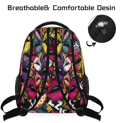 Lips Kids Backpack for Girl Boy Waterproof Kids Back Pack | Art Modern School Bookbag fit Women Men Lightweight Rucksack Casual Daypack Carry On Bag for Work Hiking Camping Gym Travel - color: Art Lips Modern