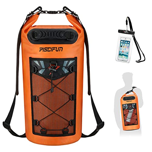 Piscifun Dry Bag, Waterproof Floating Backpack 10L/20L/30L/40L with Waterproof Phone Case for Boating, Kayaking, Fishing - color: Orange, style: 40l