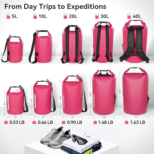 MARCHWAY Floating Waterproof Dry Bag Backpack 5L/10L/20L/30L/40L, Roll Top Sack Keeps Gear Dry for Kayaking, Rafting, Boating, Swimming, Camping, Hiking, Beach, Fishing - color: Pink, size: 5L