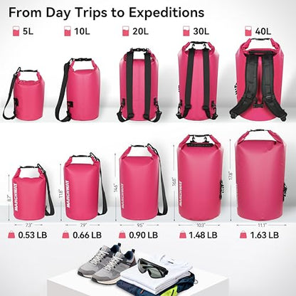 MARCHWAY Floating Waterproof Dry Bag Backpack 5L/10L/20L/30L/40L, Roll Top Sack Keeps Gear Dry for Kayaking, Rafting, Boating, Swimming, Camping, Hiking, Beach, Fishing - color: Pink, size: 5L