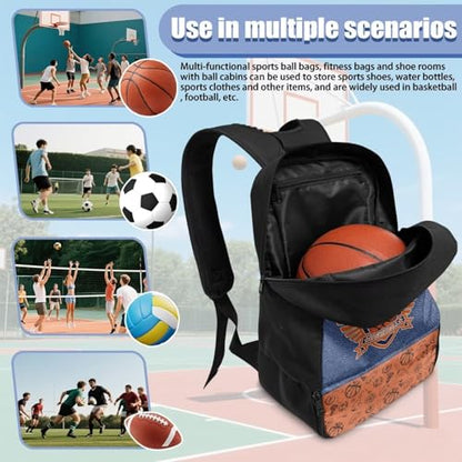 18.5in Basketball Backpack Basketball Bag with Shoe Compartment & Ball Holder, Waterproof Bag for Soccer Volleyball - color: Basketball Text Pattern Print