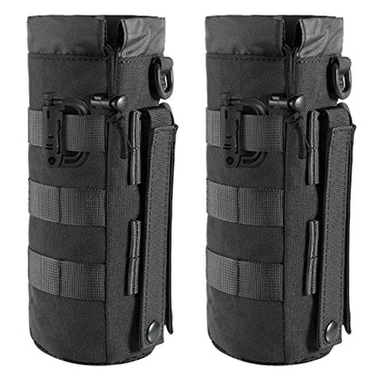 FRTKK Tactical MOLLE Water Bottle Pouch with Drawstring Open Top & Mesh Bottom, Military Water Bottle Holder Bag Sports Travel Hydration Carrier - color: Black