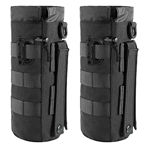 FRTKK Tactical MOLLE Water Bottle Pouch with Drawstring Open Top & Mesh Bottom, Military Water Bottle Holder Bag Sports Travel Hydration Carrier - color: Black