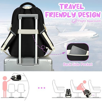 School Backpack for Girls, Laptop Backpack 15.6 Inch Kids Elementary Middle High School Bag Anti Theft Cute College Bookbags for Teens Girls Women Students Casual Travel Daypack,Black Beige - color: Black Beige