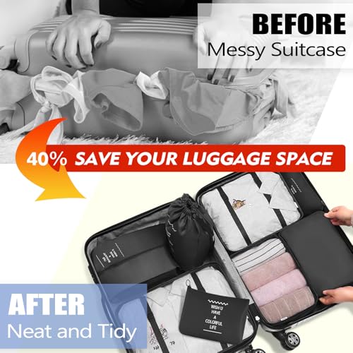 8 Set Packing Cubes For Travel-Travel Essential Carry On Luggage Organizer,Bring Laundry Bag, Shoe Bag, Clothing And Underwear Bag (Black) - color: Black