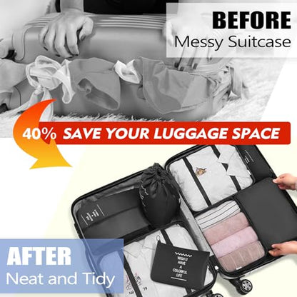 8 Set Packing Cubes For Travel-Travel Essential Carry On Luggage Organizer,Bring Laundry Bag, Shoe Bag, Clothing And Underwear Bag (Black) - color: Black