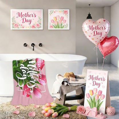 Happy Mothers' Day Beach Towel, Pink Tulip Flower Quick Dry Sand Free Absorbent Bath Towel, Microfiber Lightweight Towel Pool Travel Camping Gym Swim 30x60 Inch/ 77X153cm - color: Happy Mothers' Day Pink Tulip