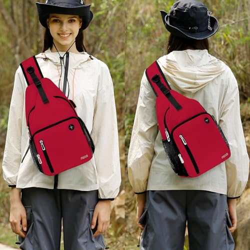 MOSISO Sling Backpack Bag, Crossbody Shoulder Bag Travel Hiking Daypack Chest Bag with Front Square Pocket&USB Charging Port - color: Red