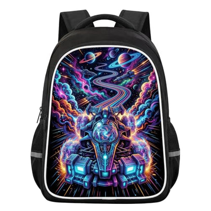 Galaxy Space Car Backpack for Kids, 3D Reflective Spaceship Rainbow Universe Planets School Bag with Ergonomic Design, Large Capacity Bookbag for Boys Travel & Back to School, 17 Inch - color: Space Car