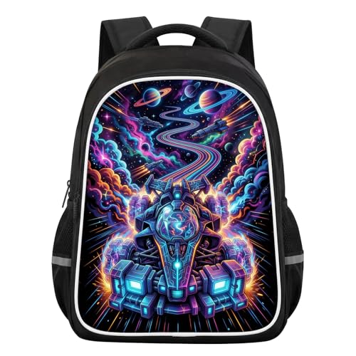 Galaxy Space Car Backpack for Kids, 3D Reflective Spaceship Rainbow Universe Planets School Bag with Ergonomic Design, Large Capacity Bookbag for Boys Travel & Back to School, 17 Inch - color: Space Car