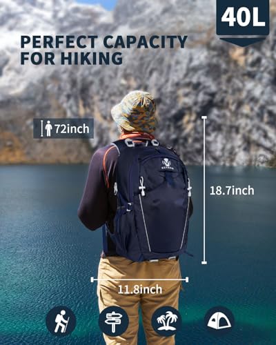 Hiking Backpack 40L Lightweight Waterproof Daypack for Men Women Outdoor Camping Mountaineering Trekking Travel Bag - color: Navy Blue