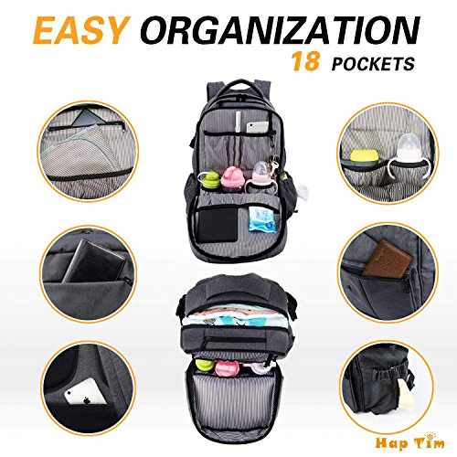 Hap Tim Multi-function Large Baby Diaper Bag Backpack with Stroller Straps, Insulated Bottle Pockets, Changing Pad (Dark Gray-5284) - color: Dark Gray