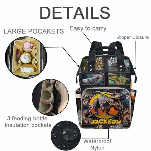 MyPupSocks Custom Dinosaur Diaper Bag Named with Love: Personalized Diaper Bag with Name - Ideal Travel Companion for New Moms Son Grandson - color: Style 7