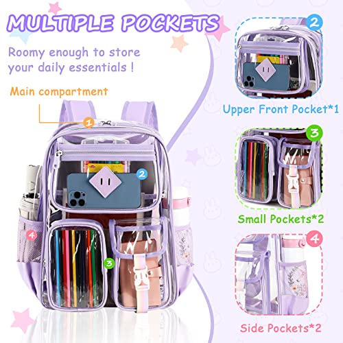 PIG PIG GIRL Clear Backpack for School,Heavy Duty PVC Transparent Bookbag for Girls Stadium Approved See Through Backpack - color: 1-purple