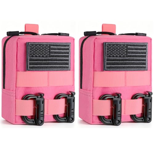 FRTKK 2 Pack Molle Pouches - Tactical Compact Water-Resistant EDC Pouch Bag Small Utility Pouch - color: 2 Pack - Pink