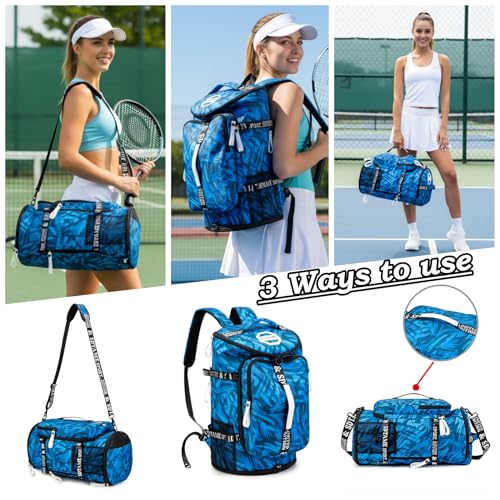 Gym Duffle Bag Backpack with Shoe Compartment,4 ways Travel Backpack for Women and Men,Multi-Functional Weekender bag with Waterproof Layer&Laptop Compartment for Fitness, Travel,Camping - color: Blue