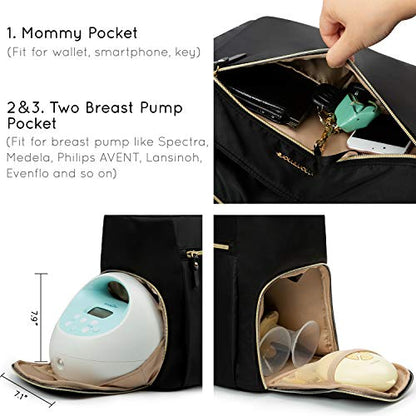 mommore Breast Pump Bag Diaper Tote Bag with 15 Inch Laptop Sleeve Fit Most Breast Pumps Like Medela, Spectra S1,S2, Evenflo - color: Black