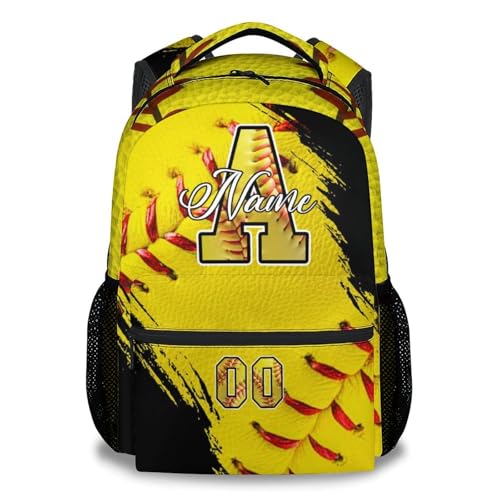 Mercuryelf Personalized Softball Backpack for Girls - Custom Name Kids Monogram School Bookbag for Players/Travel/Team - color: Yellow
