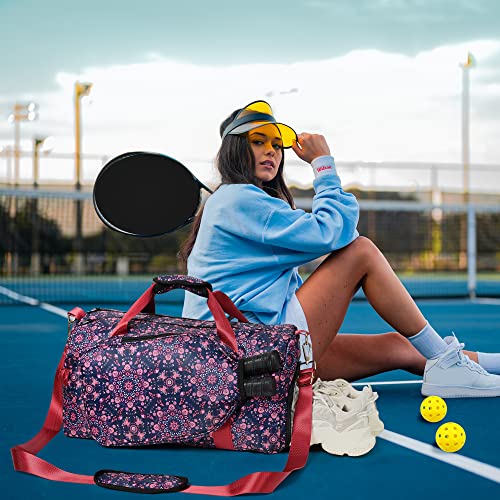 Boulder Bee Pickleball Tote Bag for Women with Paddle Holder - color: Pink & Navy-Duffel Bag