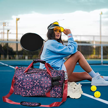 Boulder Bee Pickleball Tote Bag for Women with Paddle Holder - color: Pink & Navy-Duffel Bag