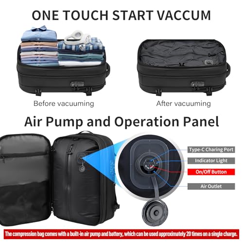 Travel Backpack with Vacuum System,60L Expandable Vacuum Backpack Travel with TSA Lock,17.3 inch Laptop Backpacks Vacpack Backpacks with Vacuum(Grey,Built-in Air Pump) - color: Grey