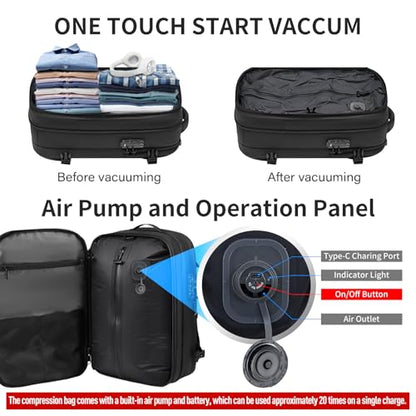 Travel Backpack with Vacuum System,60L Expandable Vacuum Backpack Travel with TSA Lock,17.3 inch Laptop Backpacks Vacpack Backpacks with Vacuum(Blue,Built-in Air Pump) - color: Blue