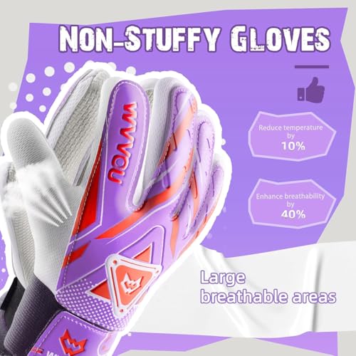WVVOU Goalkeeper Gloves for Kids Youth, Soccer Goalie Gloves with Double Protection, Anti-Slip Soccer Gloves, Super Grip - color: Purple, size: 7