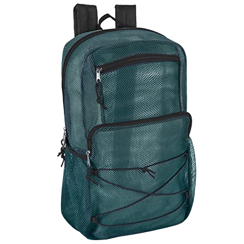 Deluxe See Through Mesh Backpack with Bungee Cord & Adjustable Padded Straps for Swimming, Travel (Green) - color: Green