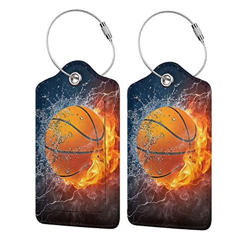 2 Pack Basketball Luggage Tags for Suitcases, Cool Leather Luggage Tag for Travel, Bag Tag Privacy Name ID Card Bag Labels for Friends Adults Kids Tourists Sports - color: Basketball