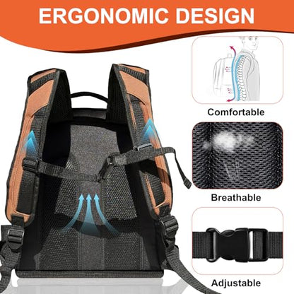 Tool Backpack for Electricians, HVAC, Technicians & Mechanics. Professional Tool Back Pack Bag with 4 Compartments, 39 Pockets, 31 MOLLE Loops, and Safety Goggles Box