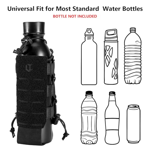 Tactical MOLLE Pouch Water Bottle Holder with Shoulder Strap Modular Bag for Outdoor Hiking Camping Hunting Fishing Airsoft - color: Black