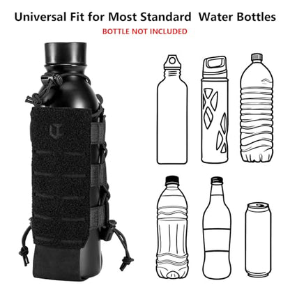 Tactical MOLLE Pouch Water Bottle Holder with Shoulder Strap Modular Bag for Outdoor Hiking Camping Hunting Fishing Airsoft - color: Black