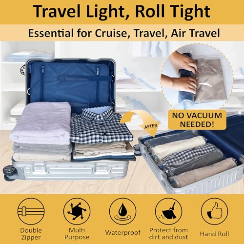 Cozy Essential Compression Bags for Travel - Travel Essentials - 12 Pack Space Saver Plastic Packaging Bags - No Vacuum Needed - Compression Packing Bags for Cruise Accessories - size: 12 Travel