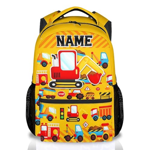Personalized School Backpack for Boys Kids Toddlers Excavator Lovers; 17 Inch Kindergarten Construction School Bag with Reinforced Straps for Primary Students - color: Yellow