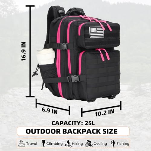 Lovelinks21 25L Tactical Military Backpack Small Travel Backpack for Men and Women Assault Pack Bug Out Bag Molle Daypack Gym Backpack with Bottle Holder (Black Neon Red) - color: Black Neon Red