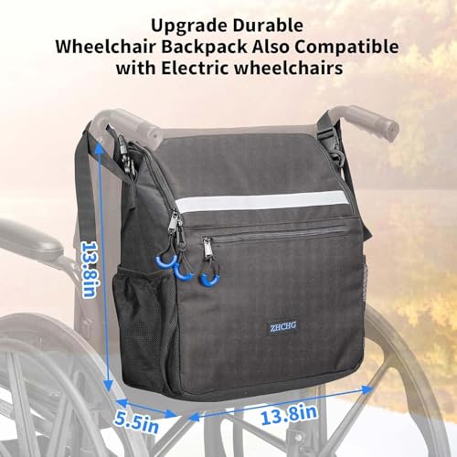ZHCHG Wheelchair Bags, Wheelchair Backpack with Cup Holder, Wheelchair Bags to Hang on Back, Electric Wheel Chair Accessories, Large Storage Bag for Walker Rollator - style: Black