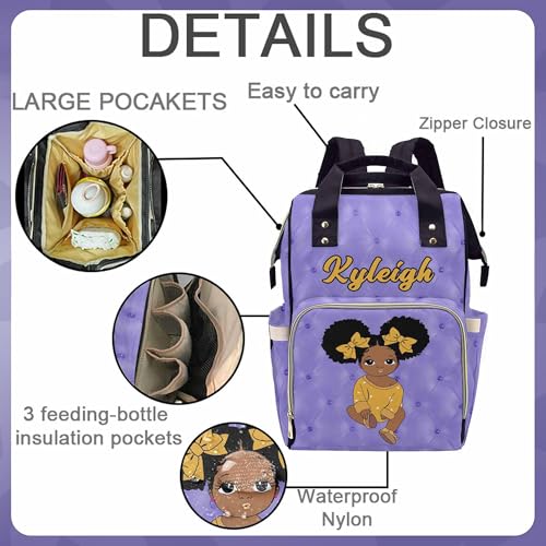 Custom Name Diaper Bag Backpack for Women Personalized Black Afro Women Nappy Bag Casual Travel Daypack Customized Newborn Gift Purple - color: 230112-9