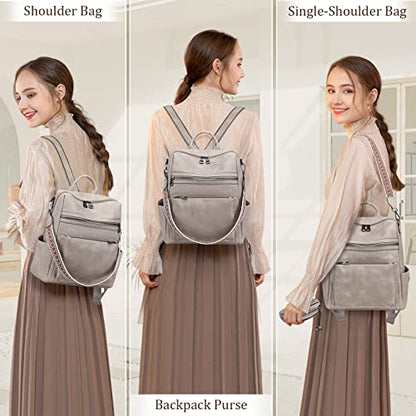 AGLOD Leather Backpack Purse for Women Designer Ladies Shoulder Bag Fashion Faux Work Travel Handbags - color: Kcus22001-grey