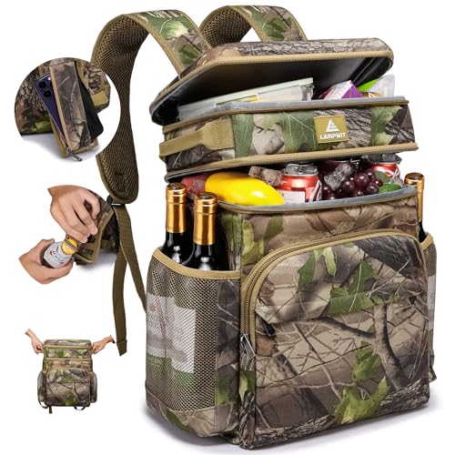 Laripwit Picnic Backpack Cooler - 54 Cans Large Soft Camo Lunch Backpack Bag Insulated Leakproof with Double Deck Compartment - color: Camo