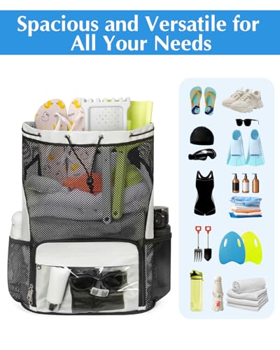 Drawstring Backpack Sandproof Beach Backpack with Shoe Compartment & Wet Pocket Waterproof Mesh Swim Bag Pool Bag for Gym, Travel and Workout Gear (Beige) - color: Beige