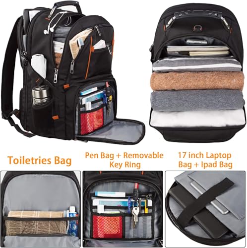 Extra Large Backpack,TSA Friendly Travel Laptop Computer Backpack for Men Women,RFID Water Resistant Big Business Backbag Fits 17.3 Inch Laptops - color: Orange