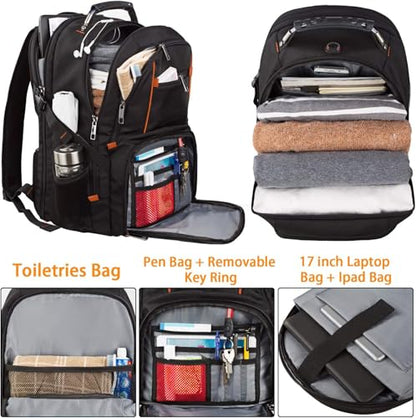 Extra Large Backpack,TSA Friendly Travel Laptop Computer Backpack for Men Women,RFID Water Resistant Big Business Backbag Fits 17.3 Inch Laptops - color: Orange