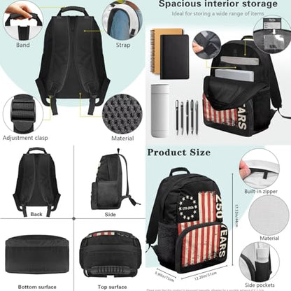 3PCS Backpacks for Boys Girls, USA Flag 250 Years Lightweight 3 in 1 School Bag with Insulated Lunch Box Pencil Case for Middle High School Students - color: Usa Flag 250 Years