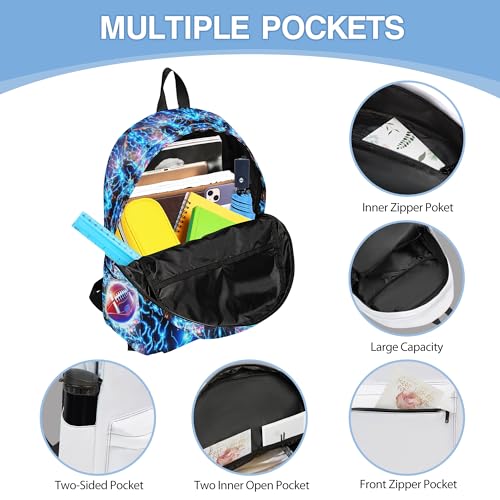 3PCS Backpack for Boys Girls, Kids Back To School Backpack Sets with Lunch Bag Pencil Case, Large Capacity 17 Inch Bookpack 3 in 1 Set for Teens Elementary Middle High School Students (Football) - color: Blue Football