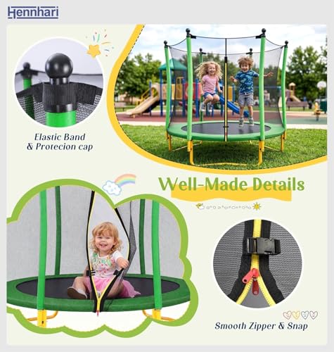 5 FT Kids Trampoline with Safety Enclosure Net, Indoor Outdoor Toddler Trampoline with U-Shaped Legs & Foam Poles, Mini Trampoline for Kids - color: Green