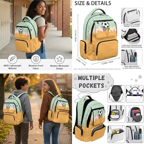 Talayituse Soccer Ice Cream Drip Print 6-Piece Kids Backpack Set for Boys, Includes Backpack, Lunch Bag, Pencil Case, Water Bottle Holder, Bookmark & Keychain for School, Travel, Sports - color: Soccer Ice Cream Drip