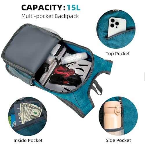 Xgunion Hiking Backpack 10L Small Travel Lightweight Daypack Foldable Hiking Packable Camping Hiking Backpacks for Women Men (Teal Blue) - color: Teal Blue