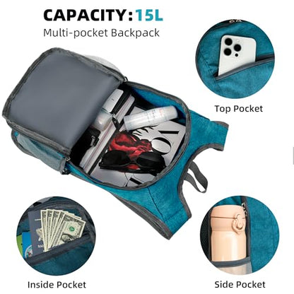 Xgunion Hiking Backpack 10L Small Travel Lightweight Daypack Foldable Hiking Packable Camping Hiking Backpacks for Women Men (Teal Blue) - color: Teal Blue