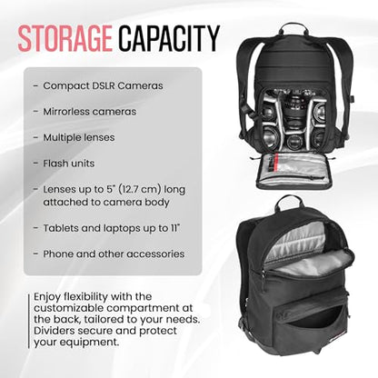 Tamrac Runyon Camera Backpack for Photographers, DSLR Camera Bag with Laptop Compartment, Professional Photography Backpack, Travel Camera Carrying Case with Customizable Protective Dividers - style: Runyon